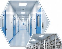 Cleanroom corridor inside a pharmaceutical facility